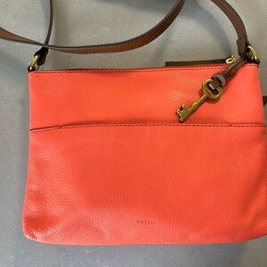 Fossil Fiona Pink Coral leather crossbody bag